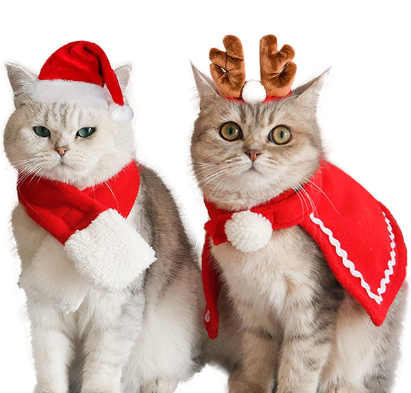Christmas Dog Hat Pet Cap Bandana Scarf Bibs Party Costume for Doggy Cats Collar Christmas Pet Costume Accessories Kit Plaids Dog Bandana Christmas Hat Adjustable Bow Tie Collar Pet Triangle Bib Kerchief Dog Scarf for Cat Puppy Dog