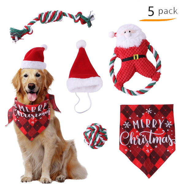 Christmas Dog Hat Pet Cap Bandana Scarf Bibs Party Costume for Doggy Cats Collar Christmas Pet Costume Accessories Kit Plaids Dog Bandana Christmas Hat Adjustable Bow Tie Collar Pet Triangle Bib Kerchief Dog Scarf for Cat Puppy Dog