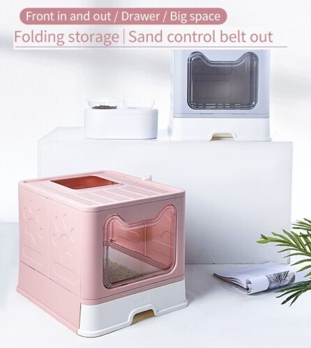 Self-Cleaning Hooded Cat Litter Box Enclosed Large Kitty Toilet Box Tray Refills