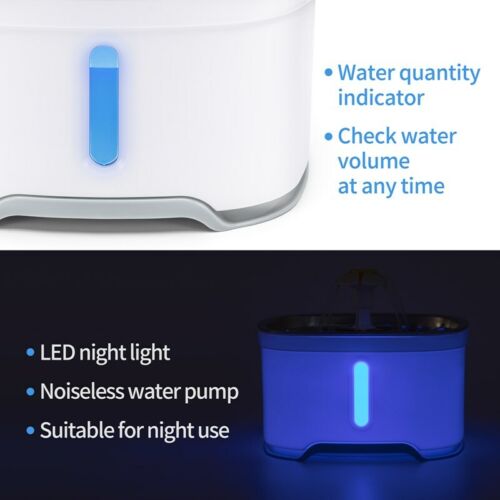2.5L LED Automatic Electric Pet Water Fountain Dog Cat Drinking Bowl Waterfall