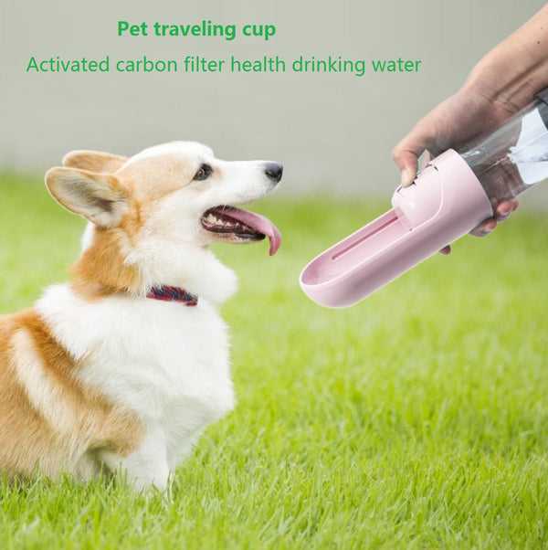 4in1 Dog Cat Pet Water Bottle Cup Drinking Travel Outdoor Portable Feeder Filter